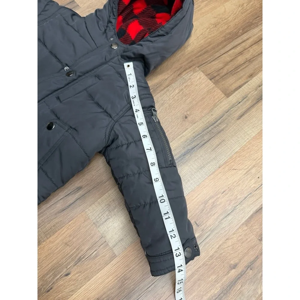 OshKosh B'gosh Toddler 18M Black Puffer Jacket Hooded Buffalo Plaid Lined